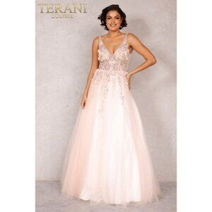 Clearance PInk 6 Beaded Floral A-Line Long Prom & Formal Gown By 2215P0033